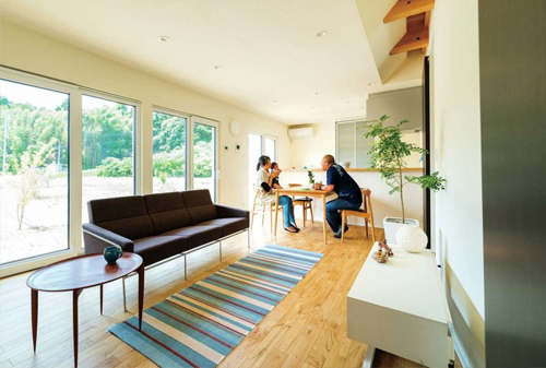 緑に映える、ツートンの家